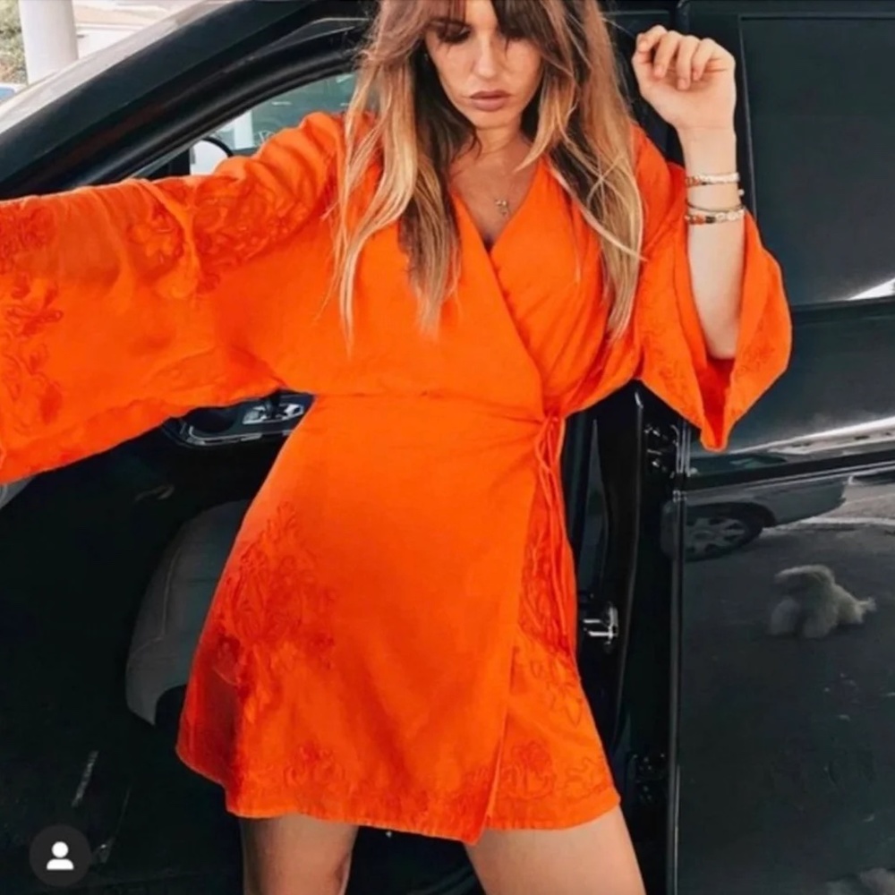 Vibrant Orange Wrap Dress